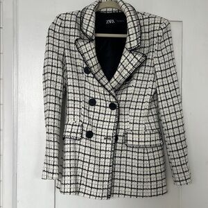 Zara Monochrome Checkered Blazer